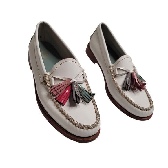 Bass Weejuns White Patent Leather Preppy Pastel Tassle Classic Loafers Size 6.5M - Picture 1 of 8